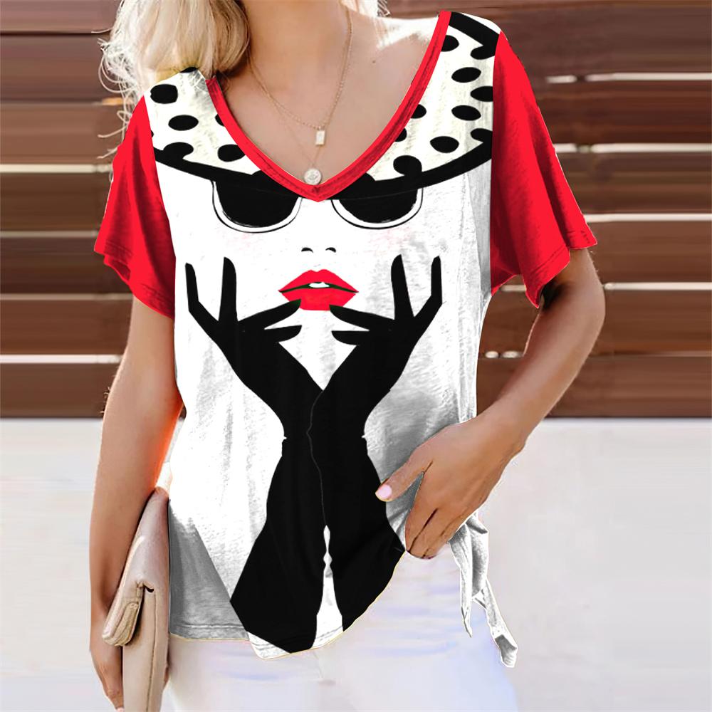 Anime Face Graphic Girl 3D Print T-shirts Women Retro Streetwear V-Neck T Shirt Harajuku Oversized Tops Tees Woman Clothing