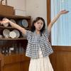 Ladies' Fake Two Checkered Shirts Women's Lace Tied Short Sleeved Blouse Summer New Korean Version Loose Versatile Top