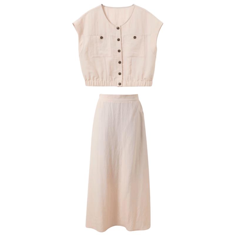 

Lyocell Blend Round Neck Top and A-Line Skirt Set XL