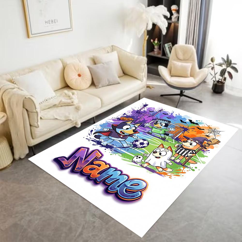 Soccer Fun Bluey Customize Your Name Floor Mat Design for Dining Room Decorate room Kitchen Study room Anti-slip Rug Anime Office Decor Spiritual Gift