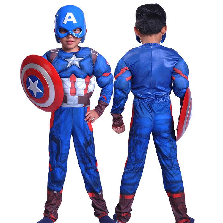 Kinder Captain America Kostüm Cosplay Halloween Rollenspiel Set mit leuchtender Maske und Schild für Jungen Superhelden Outfit