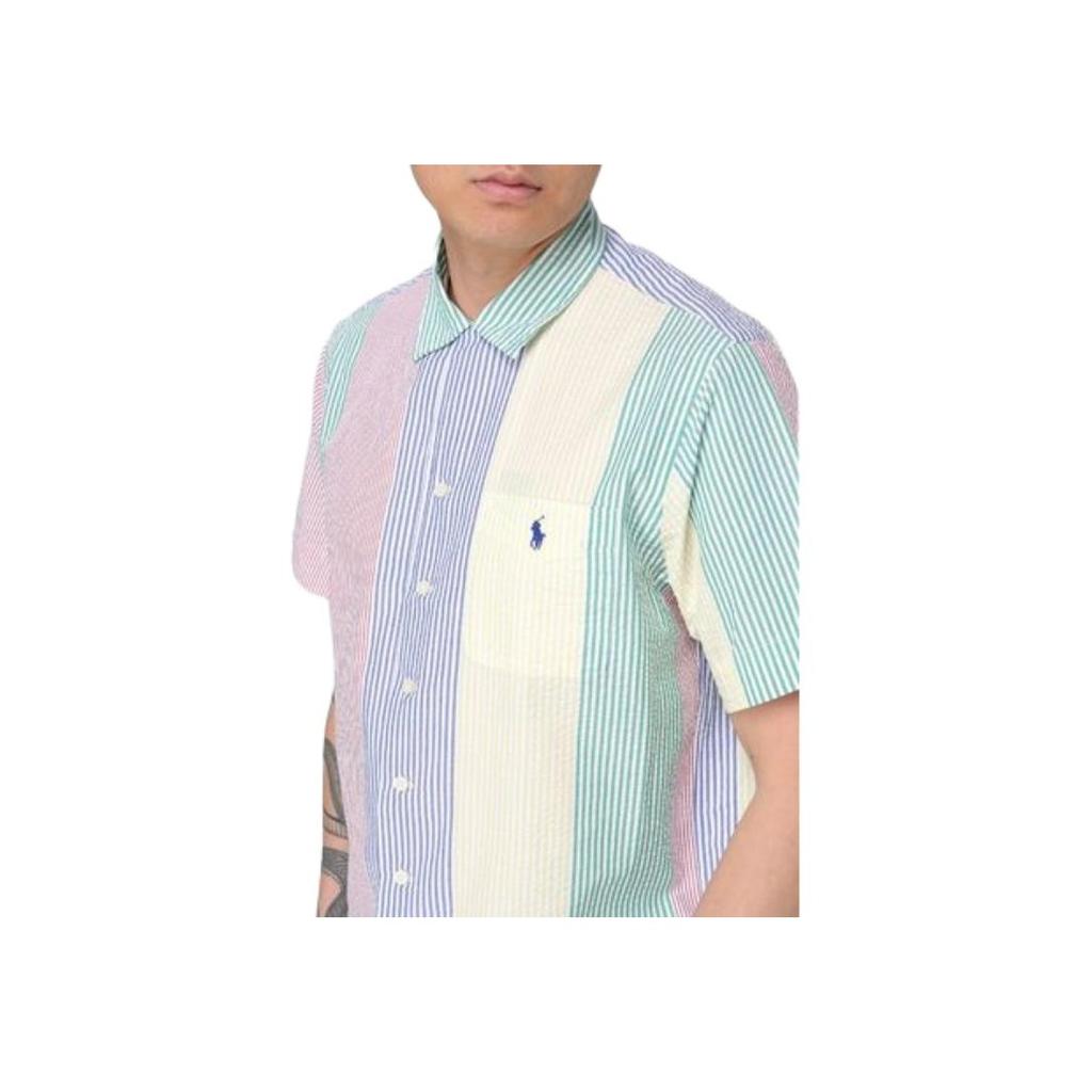 Polo Ralph Lauren Color Block Logo Knopf Locker Geschnitten Kurzarmhemd Herren Hemden Himmelblau 710964421-001