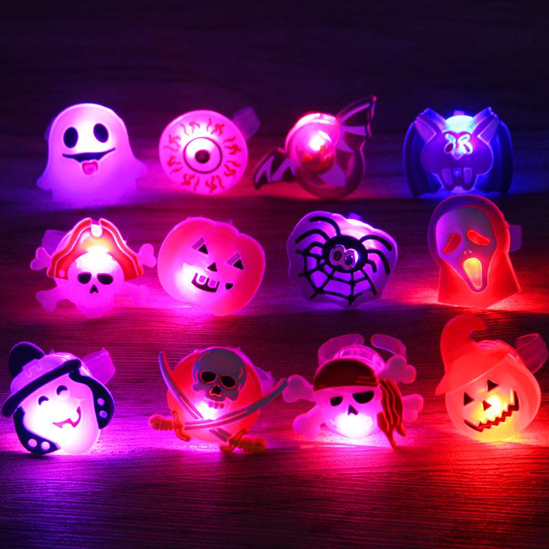 LED Luminous Halloween Rings Creative Pumpkin Ghost Skull Glowing in Dark Finger Rings Toys with Lights Christmas Party Decor