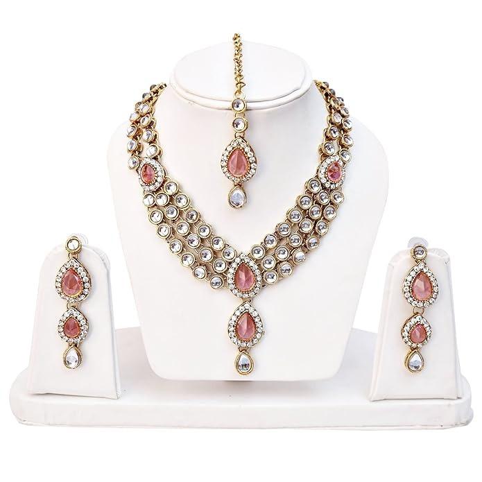 Latest Stylish 18k Gold Plated Traditional Kundan Necklace Jewellery Set for Women
