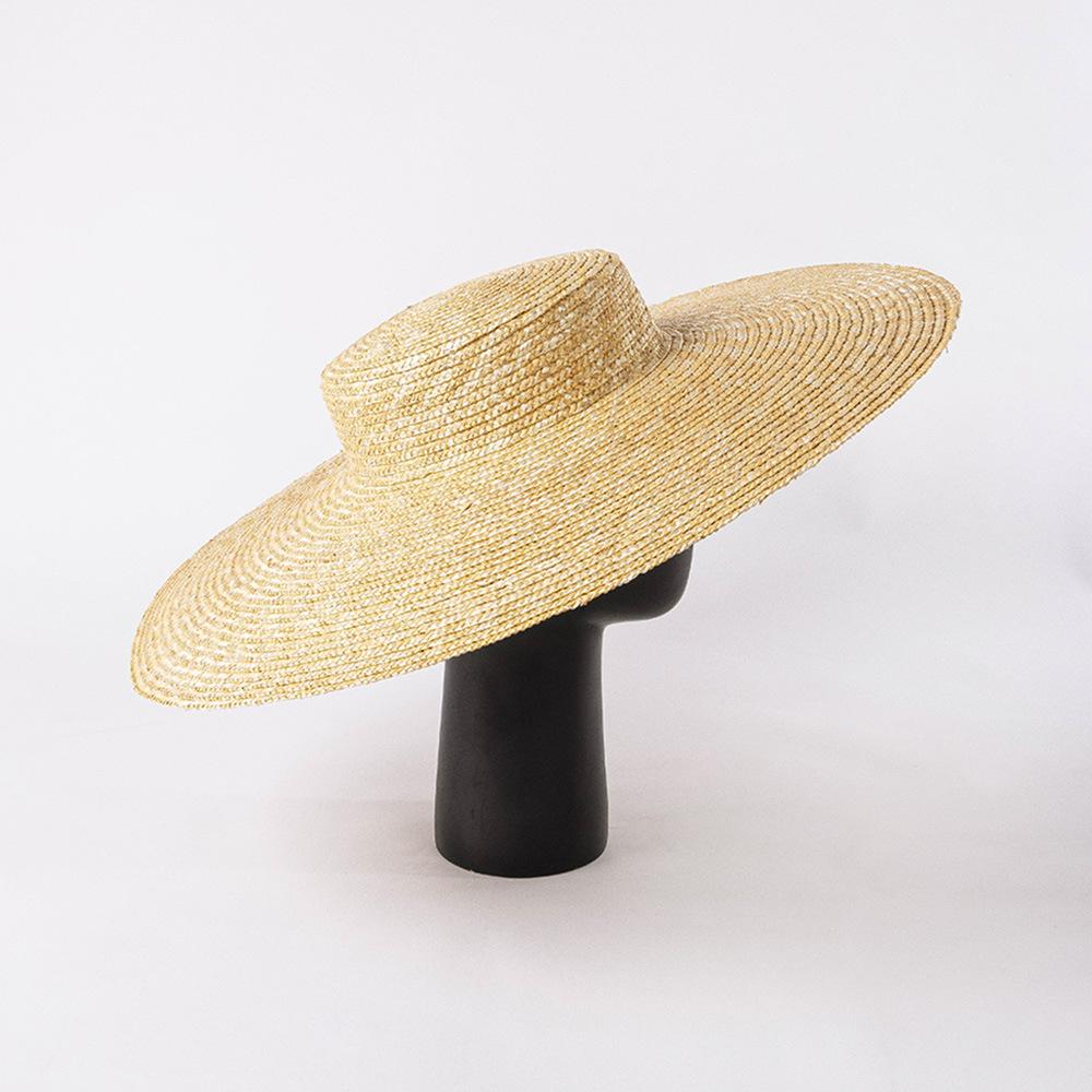 Summer New Popular Women's Straw Big Eaves Flat Top Straw Hat Summer Beach Sun Protection Big Eaves Flat Top Straw Hat