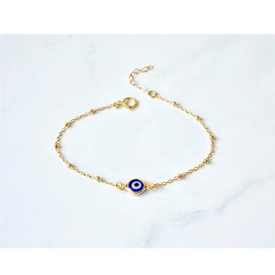 Einfaches Design Türkisches Böser Blick Anhänger Armband für Damen Boho Glücksbringer Goldfarbe Kupferkette Verstellbares Armband Sommer Schmuck