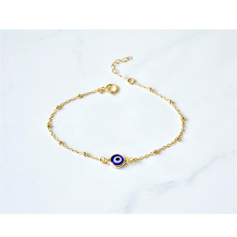 Simple Design Turkish Evil Eye Charm Bracelet for Women Boho Lucky Gold Color Copper Chain Adjustable Bracelet Summer Jewelry