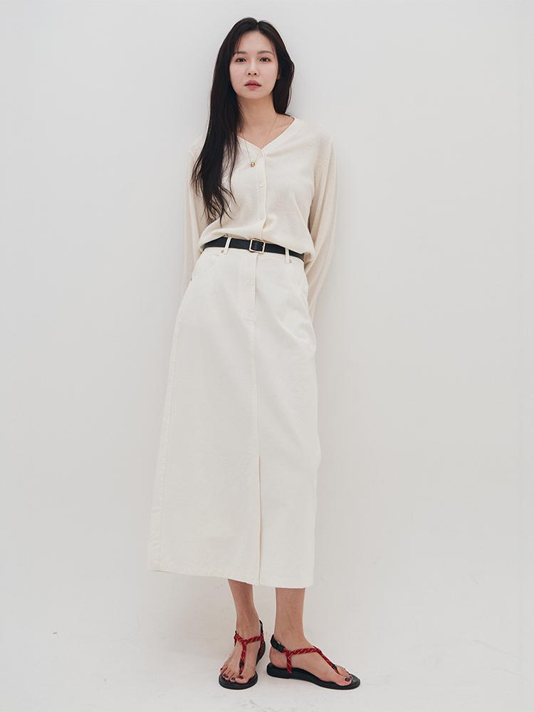 HYFVE Slim A-Line Belted Cotton Long Skirt