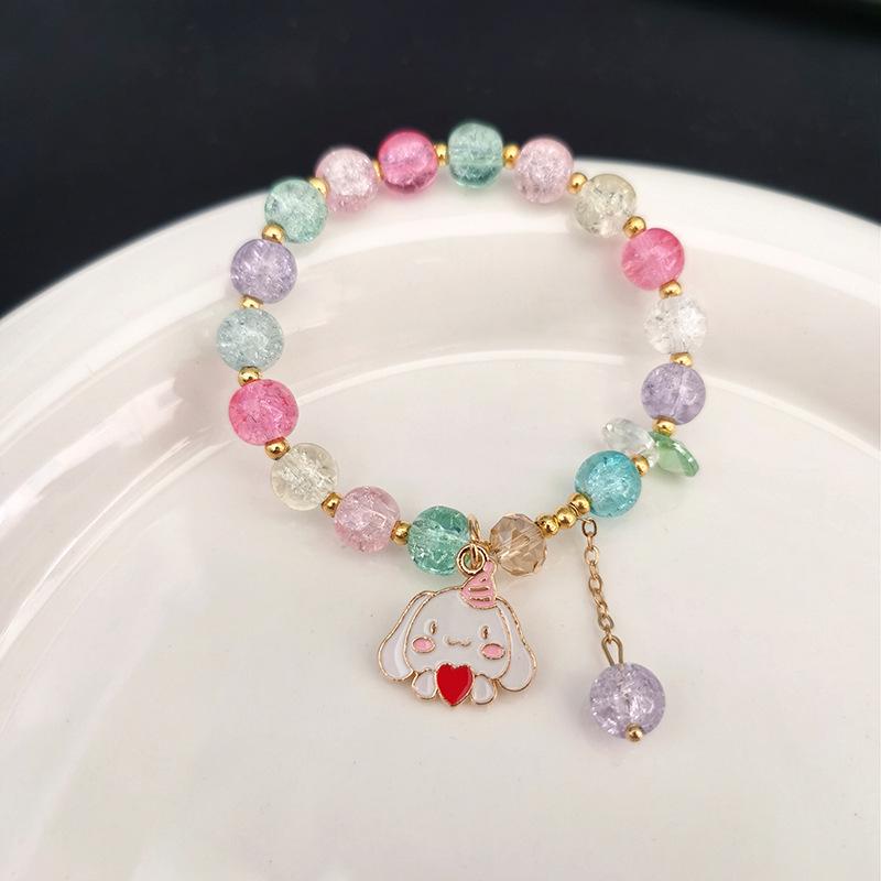 Sanrio Popcorn Crystal Beaded Bracelet: Strawberry Bear & Kuromi Cartoon Charm - Perfect Christmas Gift for Besties