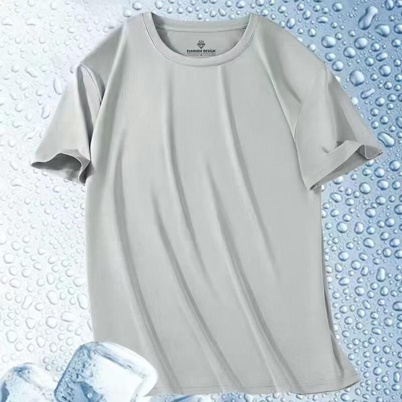 Ice silk short-sleeved T-shirt men's summer loose large size round neck short-sleeved men's sports casual quick-drying top versatile