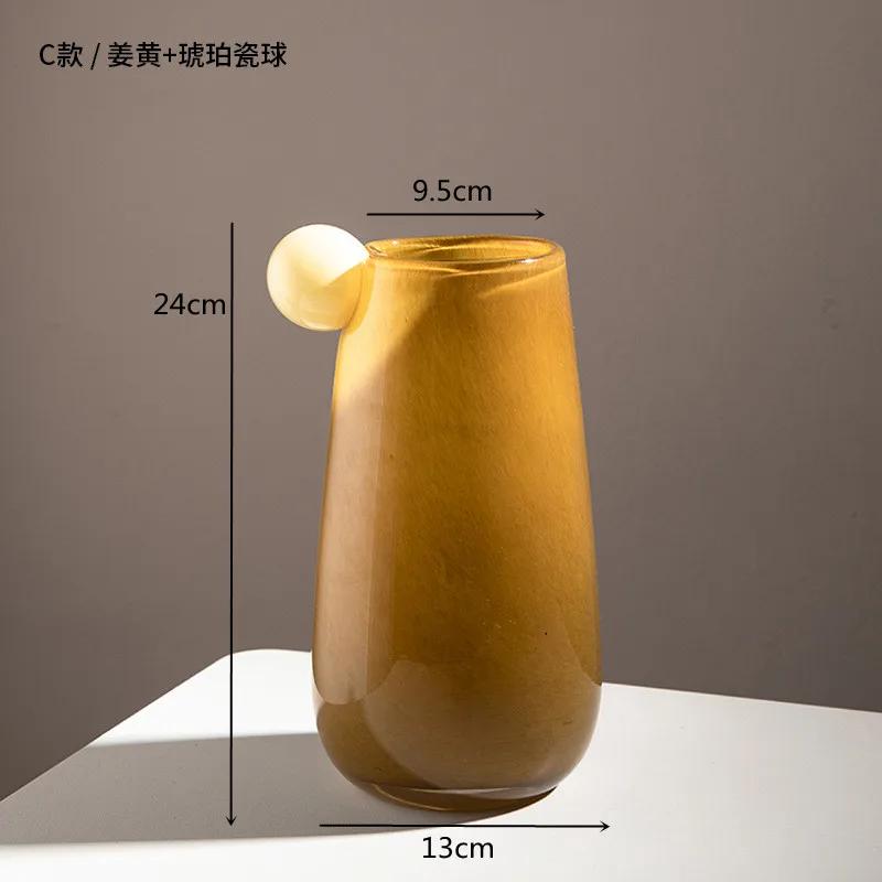 Creative Glass Vase, Double Ear Candy Colored Round Bead Vase, Table Decoration Flower Arrangement, Glass Container, Home Decor