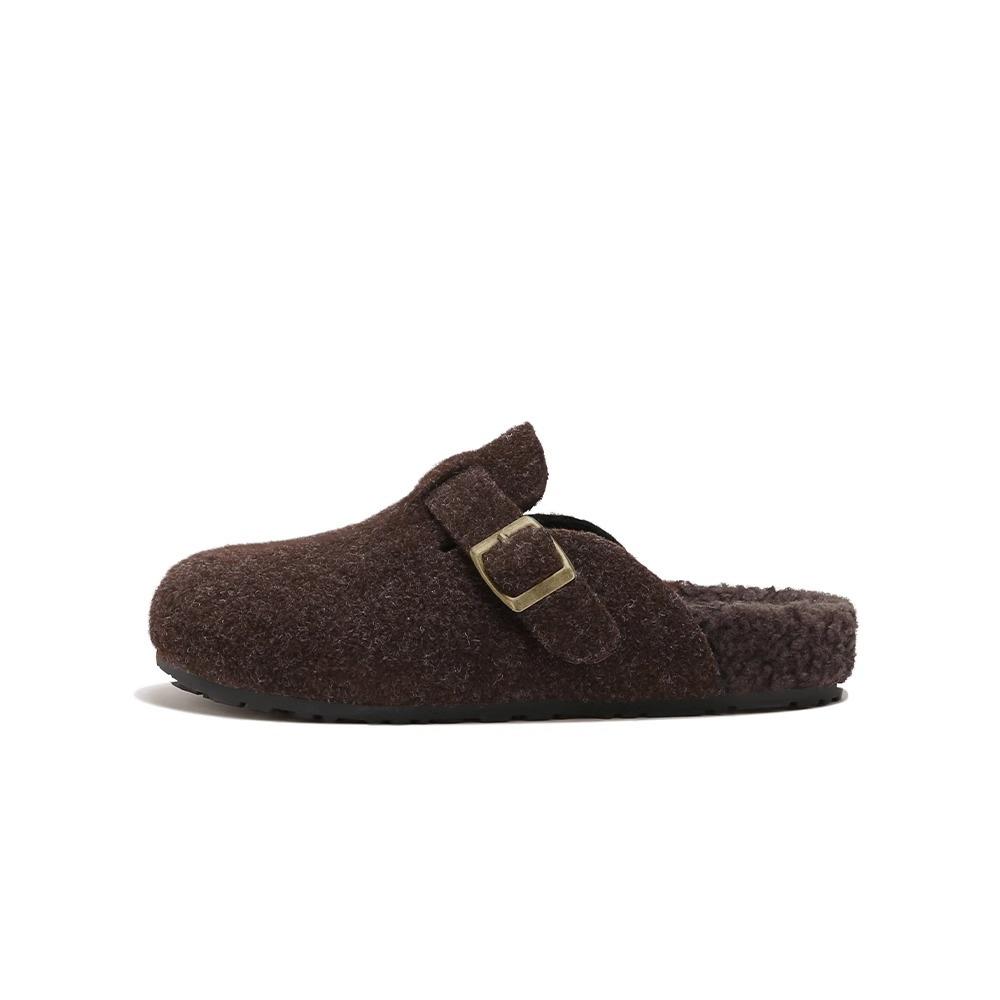 Yuanlitong Winter New Inner Height Increase Thick Velvet Warm Fluffy Shoes Women's Half-drag Empty Boboken Shoes Women's Cotton Shoes