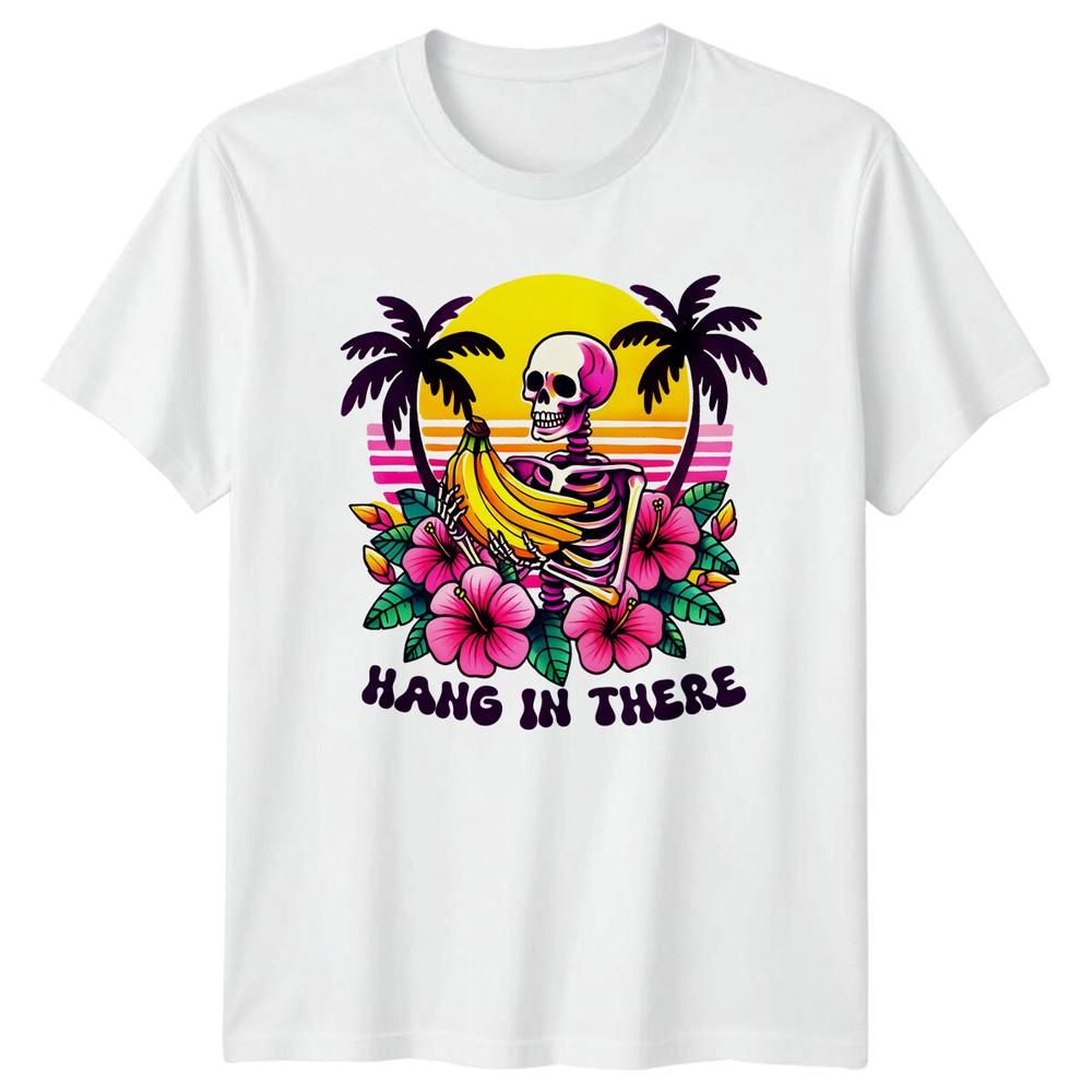 Funny Skeleton Hang In There Banana Floral TShirt S