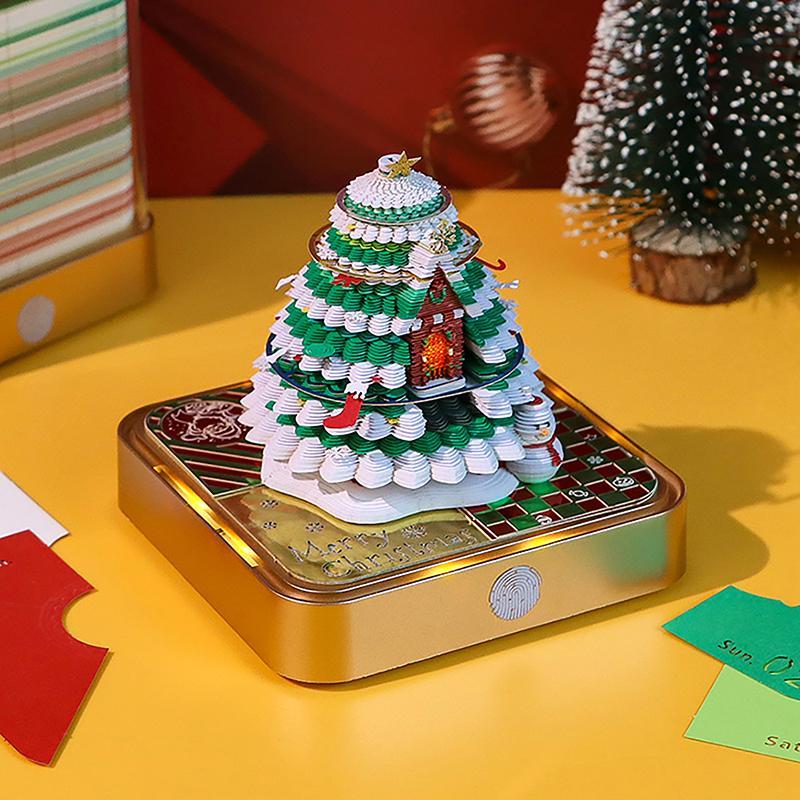 Juletre Bordkalender Med LED-lys 2025 Kalender Notatblokk Kreativ Bordkalender DIY Notater Notisblokk 3D Kunstkalender