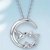 Cute Female Moon Bird Flower Pendant Necklace Vintage Silver Color Wedding  For Women