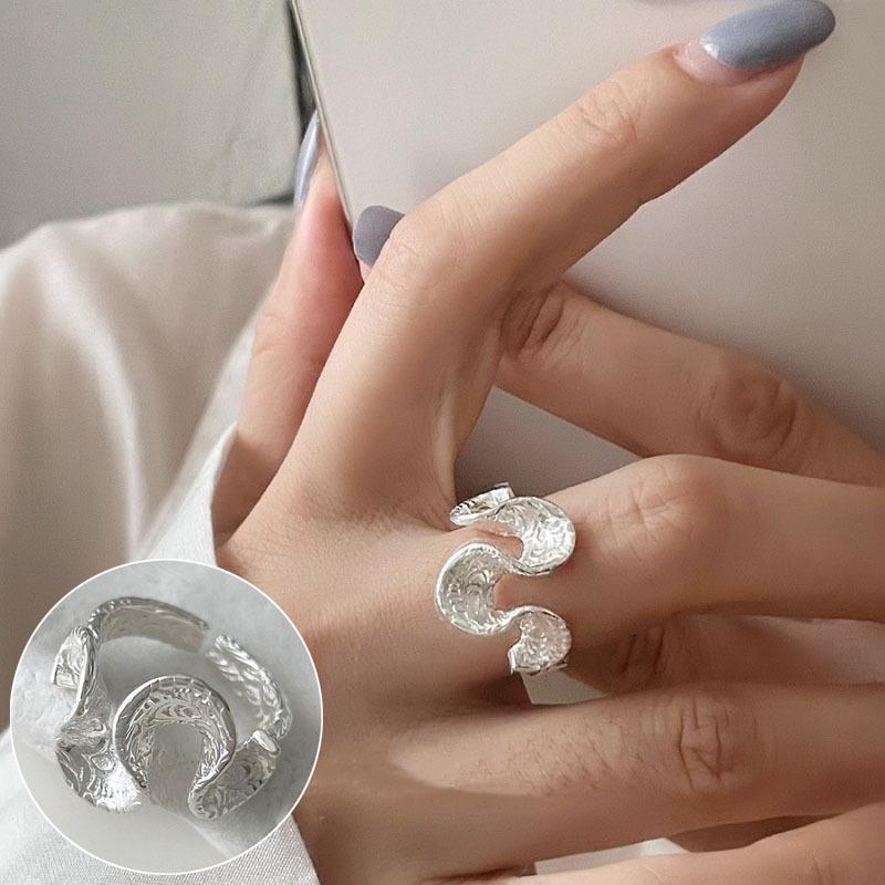 Korean Style S925 Silver-Plated Water Drop Crossover Open Ring – Women's Retro Fashion for Index Finger