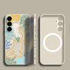 Fantasy Ocean Line Whale Print Case For Samsung Galaxy S26 Ultra S25 FE S24 S23 S22 Plus S21 FE Built-in Metal Plate Magnetic Silicone Cover
