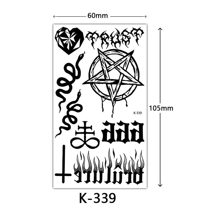 Pegatinas de Tatuaje Impermeables Frescas Pequeñas: Letras Inglesas, Flores, Mariposas, Líneas de Boceto