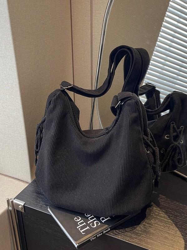 Cotton Corduroy Tote Bag With Zipper Closure For Daily Commuting And Office Use