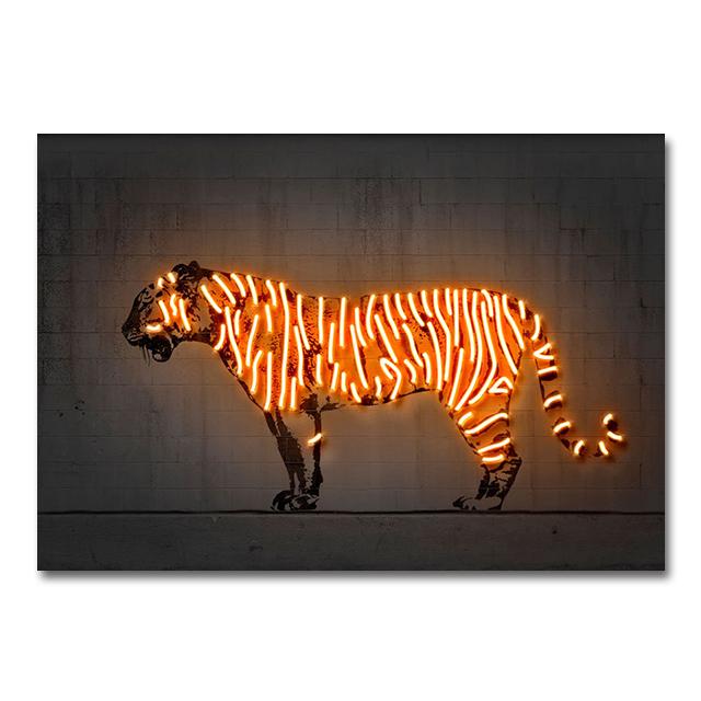 Neon Art Animals Canvas Prints Paintings Abstract Tiger Zebra Balloon Dog Bull Graffiti Posters Unique Home Bar Wall Art Decor