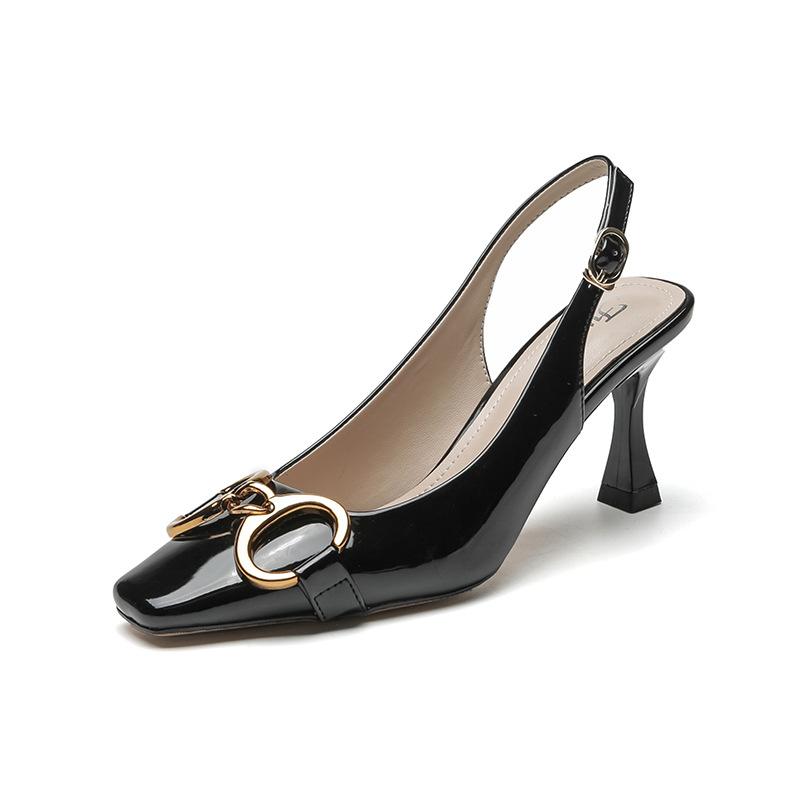 Fashion Women's Sandals Shoes Fashion New One-word Buckle High Heels Women's Square Toe Fine with Heel Single Shoes Height Shoes Sandals