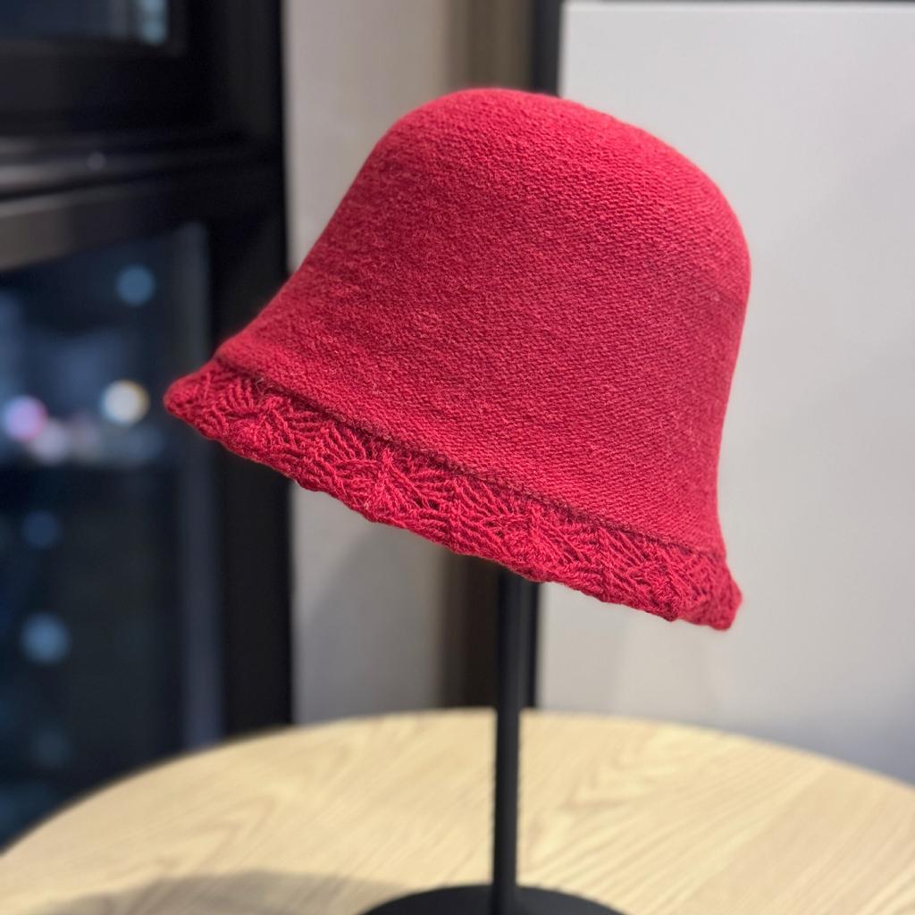 New Pure Wool Knitted Hat for Women in Autumn and Winter Gentle Lace Sweet and Fashionable Soft and Waxy Small Bucket Hat with Face