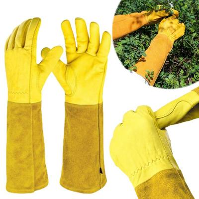 1 Paar Lange Dornenfeste Arbeitshandschuhe Atmungsaktive Ledergartenhandschuhe mit Unterarmschutz Blumenstulpe Bestes Gartengeschenk