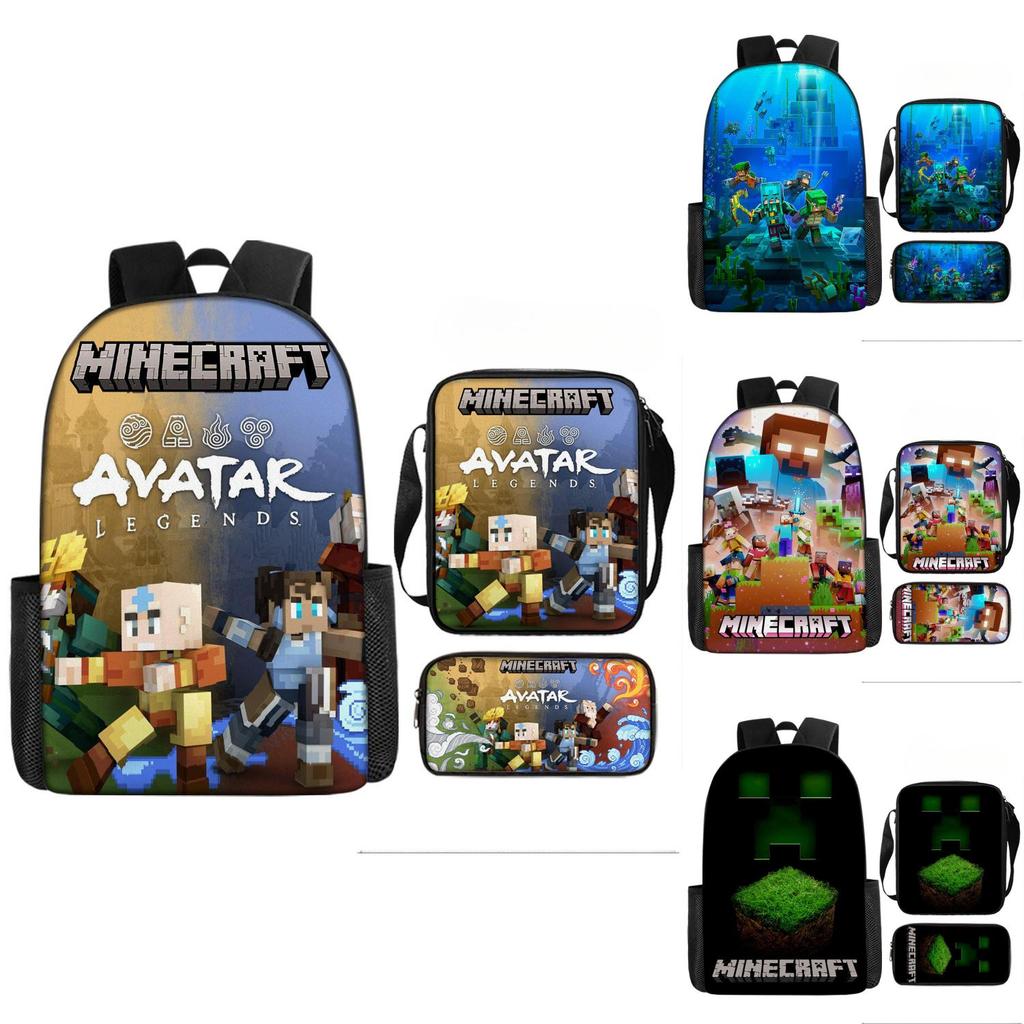 Minecraft 3in1 Oxford Backpack Set With Pen Case And Sling Bag For Students