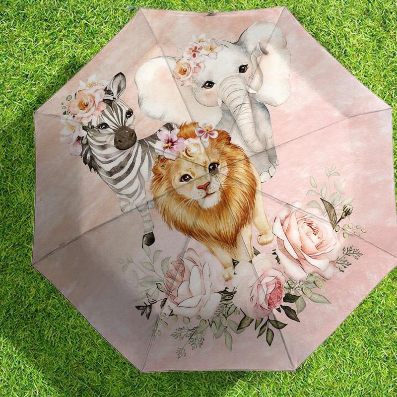 1pc Zebra Elephant Automatic Folding Umbrella, Heavy Duty 8 Rib Iron Frame,  Suitable for Travel, Daily Use, Birthday, Decor Gift m0104043