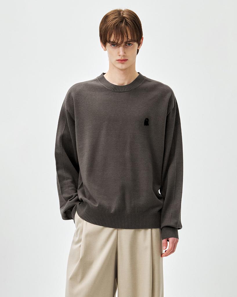 ZIOSONGZIO Semblance Whole Garment Crew Neck Knit Ash Brown Zi2Kt806Aw