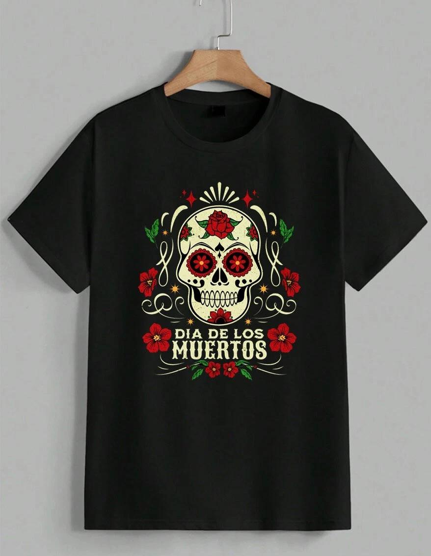Dia De Los Muertos T-Shirt Day Of The Dead Sugar Skull Floral Graphic Unisex M