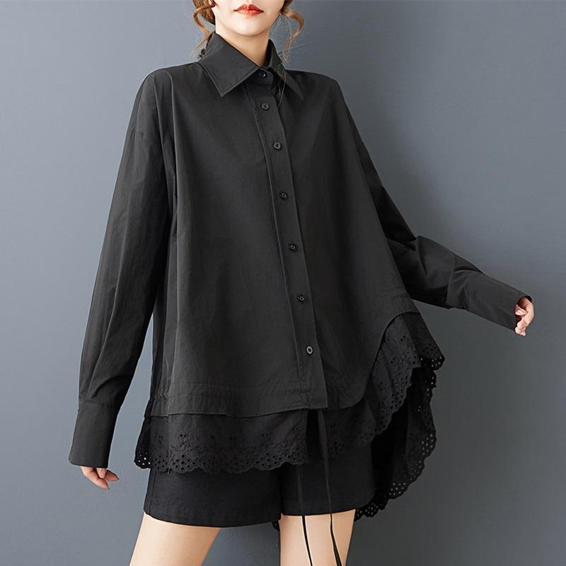 long sleeve oversized Black vintage shirts & blouses for blouse Casual loose spring autumn tops women button up shirt