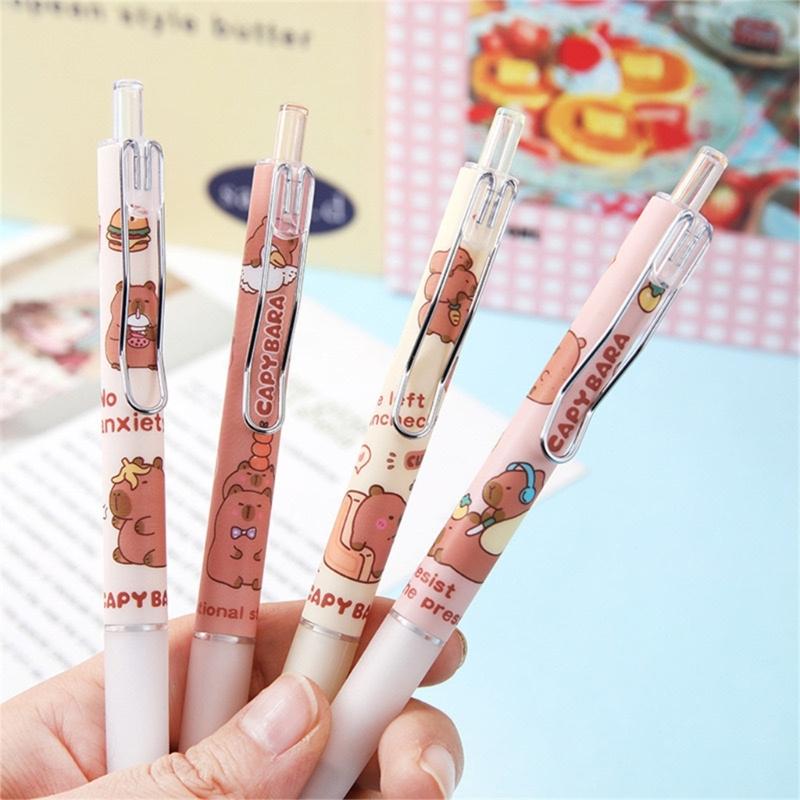 4PCS Cartoon Gel Inks Pen Retractable Gel Pen with Metal Clip Ergonomic Grip 0.5MM Tip Black Inks for Office School