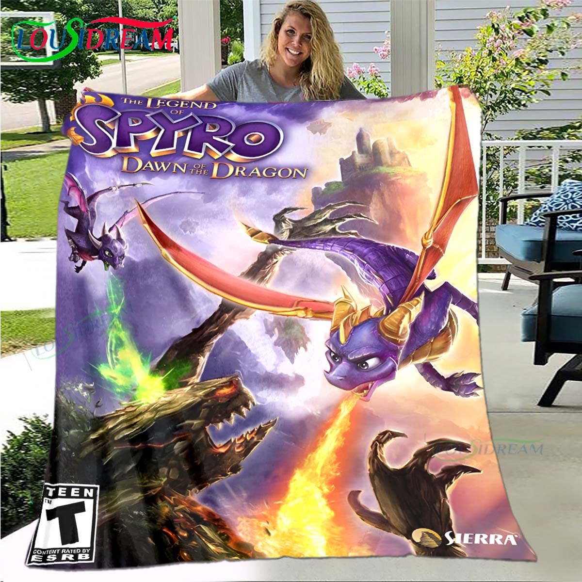 

3D Classic Games S-Spyro Dragon Blanket Star Art Flannel Thin Blanket Portable Home Travel Office Lunch Break Blanket Gift 75x90cm