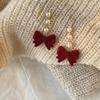 Burgundy Velvet Bow Pearl Earrings: Elegant, Graceful, and Perfect for Autumn, Winter, and New Year.
