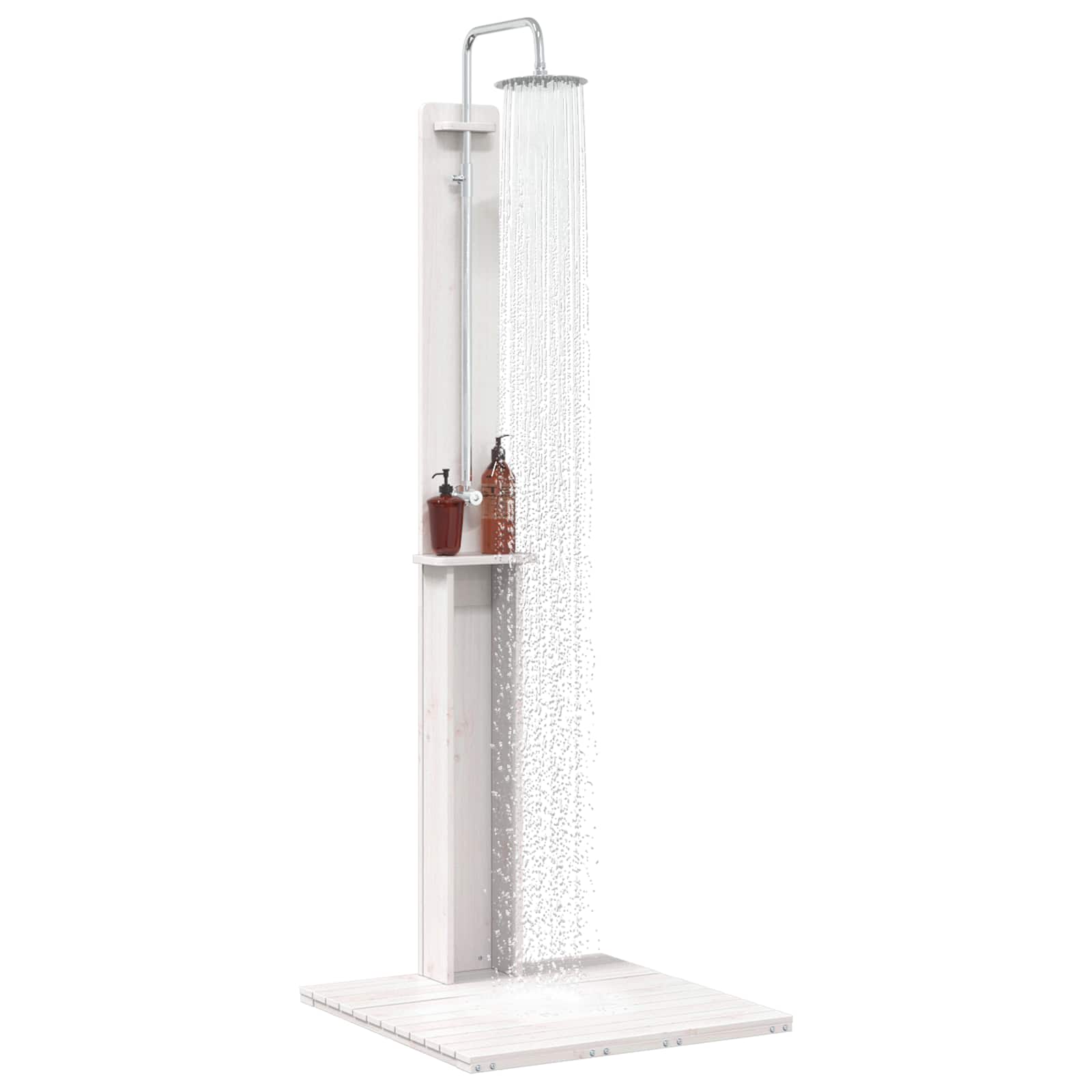 Duș Exterior 206 cm Lemn de Pin Masiv și Oțel Inoxidabil Alb