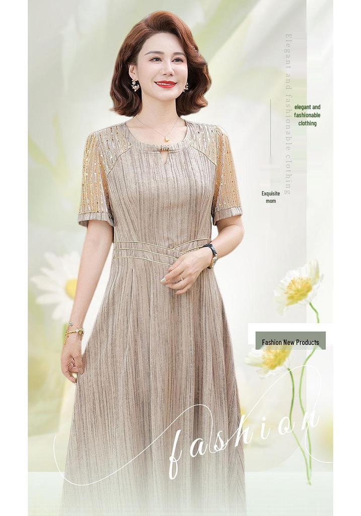 Robe élégante style chinois mi-longue pour les mondains - Nouvelle collection d'été, Luxe léger, Ceinturée à la taille, Amincissante, Jupe sous le genou.