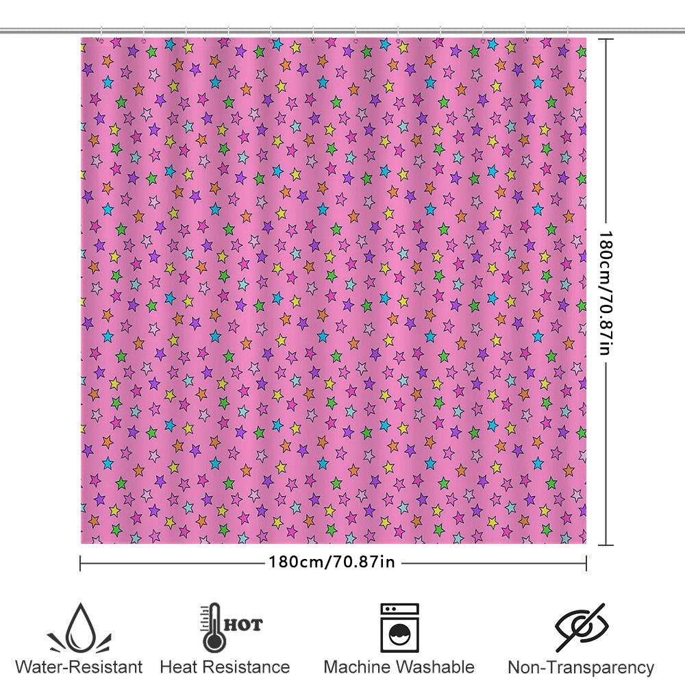 Cute Rainbow Stars Shower Curtain Set Waterproof Bathroom Decor Trendy Aesthetic Room Divider Hippie Colorful Nursery Backdrop