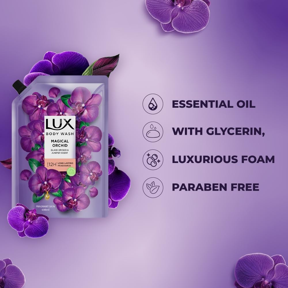 Lux Black Orchid Juniper Oil Bodywash Refill Pack 400ml Soft Glowing Skin Long-Lasting Fragrance Paraben Free