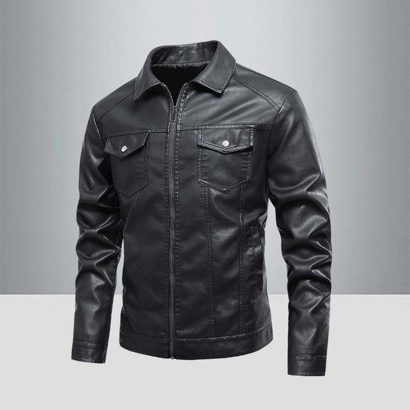 Leather Jacket for Men Spring and Autumn New Pu Lapel Leather Jacket Men's Motorcycle Lapel Handsome Jacket