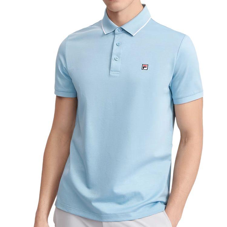 FILA Solid Color Breathable Casual Knitted Polo Shirt Men tops Forget-Me-Not-Blue F51M421102F-LB
