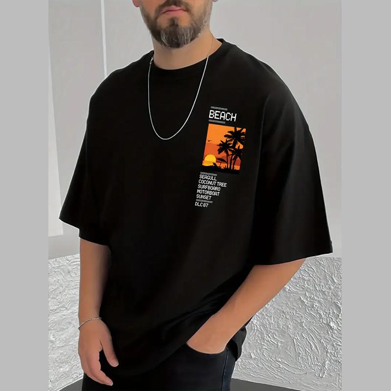 New Summer Men's Fashion T-shirt Personality Seaside Printed Men's T-shirt Top