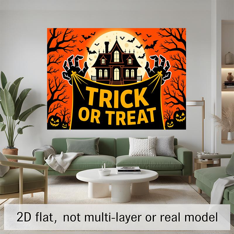 Party Backdrop Halloween Orange Flat Banners Spooky Haunted House Celebrations Wedding Event Photo Background Front Door Decor