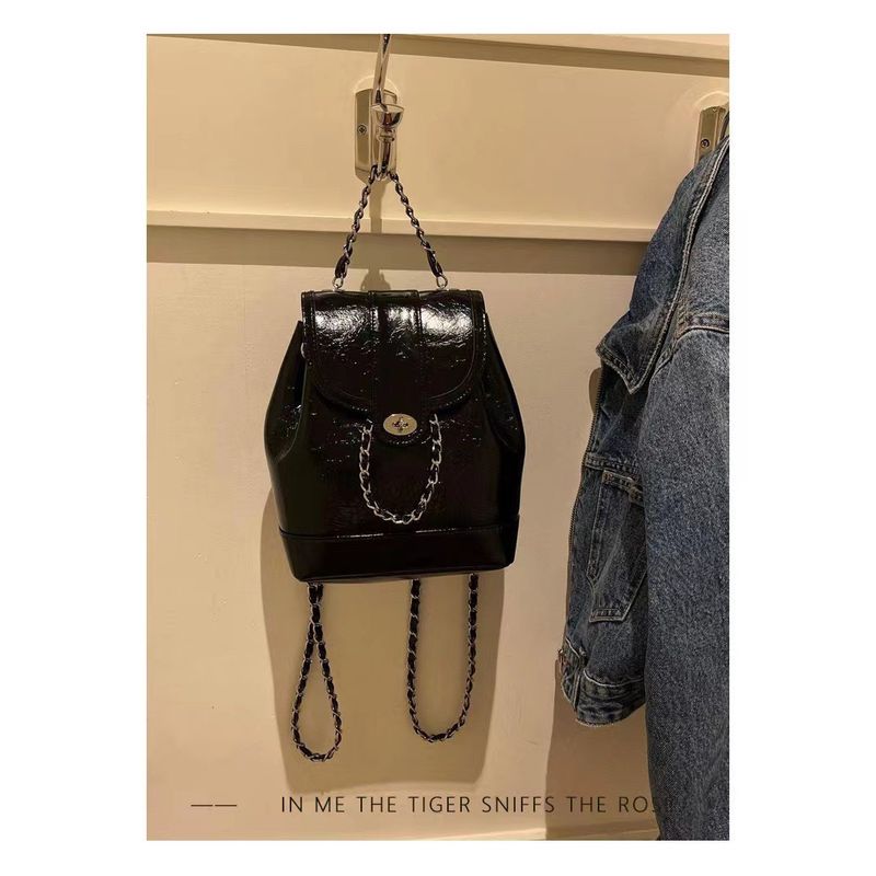 

Ur South Korea Niche Style Chain Silver Travel Women s Backpack Black Silver
