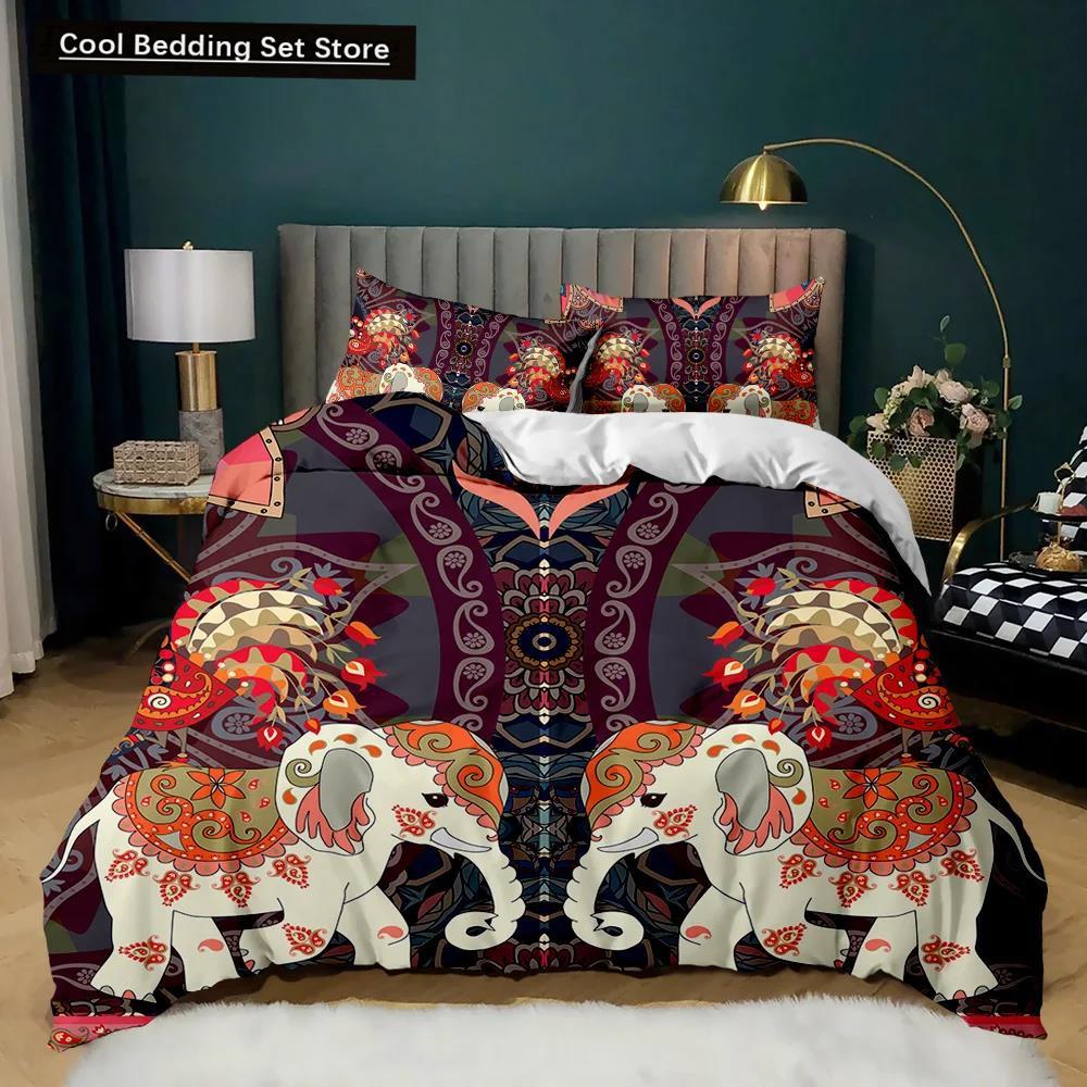 Boho Elephant Duvet Cover Set Bohemian Mandala Elephant Bedding Set Safari Animal Indian Exotic Queen King Polyester Quilt Cover