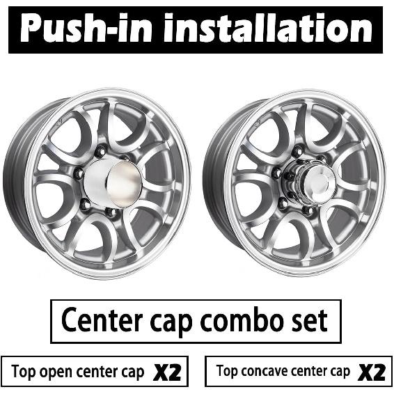4Pcs 4.25inch Trailer Wheel Center Caps Push Through Center Hub Cap for Truck SUV RV Wheel Rim, Combination of Concave and Open End Chrome Wheel Hub