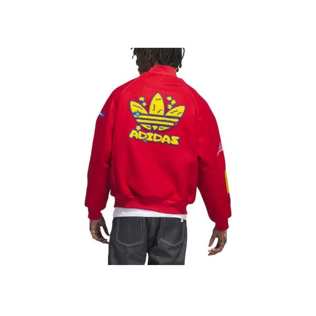Adidas Originals Collegiate Badge Letterman Jacket with Cartoon Print Men Jackets Red IT6357