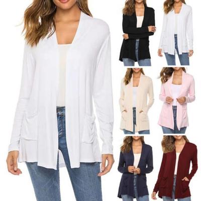 Spring Women Cardigan Thin Soft Breathable Slim Fit Long Sleeves Open Stitch Solid Color Skin Friendly Coat Jacket