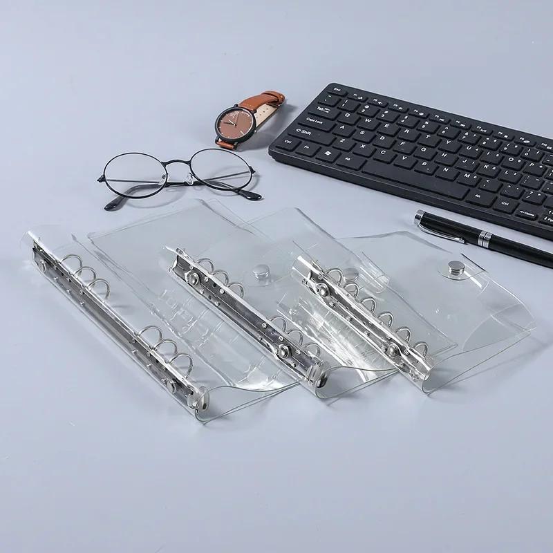 A7 Transparent Soft PVC 6-Ring Binder Cover Snap Button Closure for Ring-Bound Planner Pages Loose Leaf Binder Cover