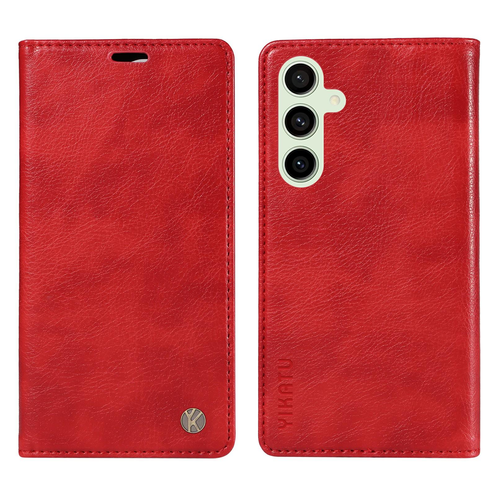 

Для Samsung Galaxy S24 FE Чехол Кожаный бумажник-книжка с текстурой личи Флип-чехол для телефона Red